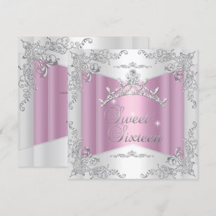 Convites Doze Anos Tiara Rosa Branco Prata