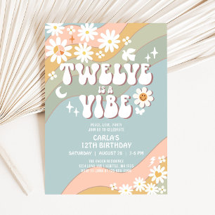 Convites DOZE é um Vibe Daisy Hippie Aniversário Retro 70