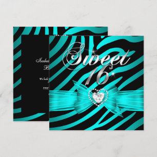 Convites Doze lindas Dezesseis Água Azul Preto Zebra 2