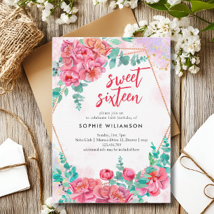 Convites Doze peônias e rosas de aniversário sweet sixteen