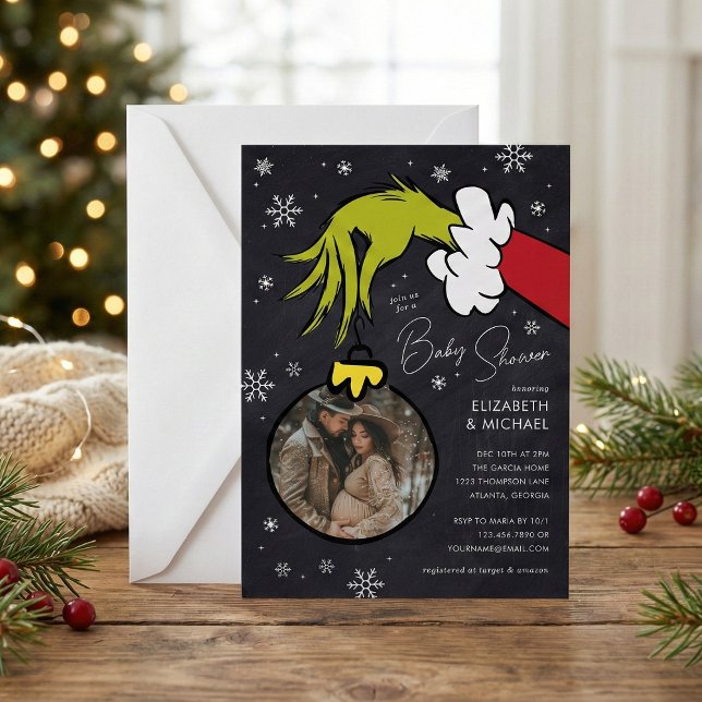 Convites Dr. Seuss | Chuveiro de Bebê Grinch Quadro-Negro (Criador carregado)