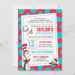 Convites Dr. Seuss Gato no Chapéu Aniversário Adicionar uma