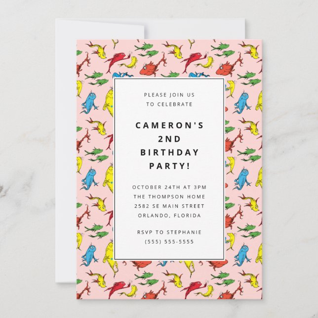 Convites Dr. Seuss - Um Peixe, Dois Peixes | ANIVERSÁRIO DE (Frente)