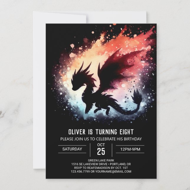Convites Dragão Artístico Personalizado de Aniversário (Frente)