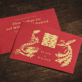 Convites Dragão Casado Chinês-Phoenix Vermelho duplo Xi Dou