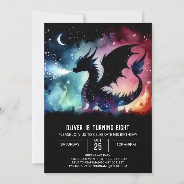 Convites Dragão com asa d'água (Watercolor Winged Dragon) P (Frente)
