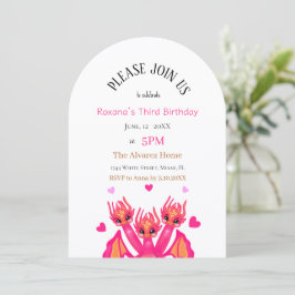 Convites Dragão de Aniversário Rosa tema