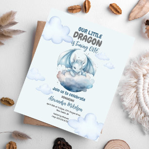 Convites Dragão de Cor Azul primeiro aniversario