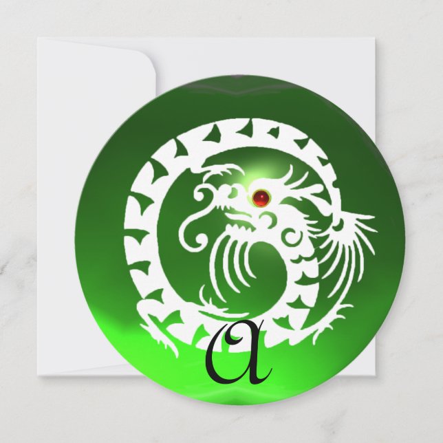 Convites DRAGÃO DE SERPENTE BRANCA ESmeralda VERDE MONOGRAM (Frente)