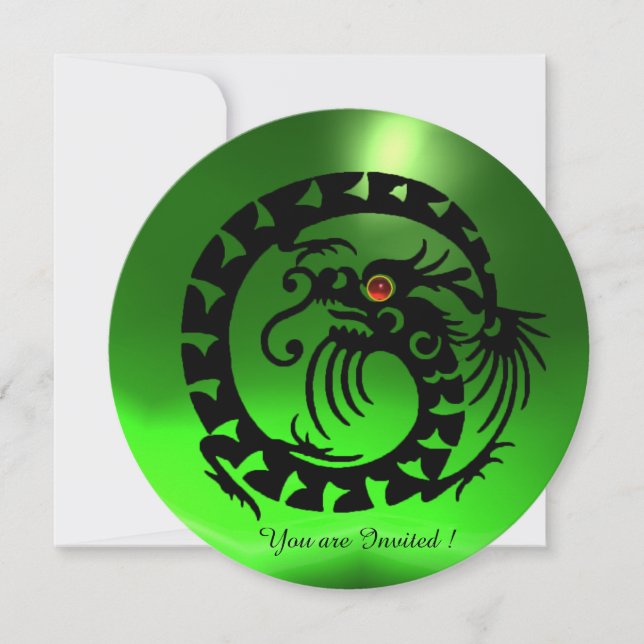 CONVITES DRAGÃO DE SERPENTE PRETA EMERALDA VERDE PEDRA GEMA (Frente)