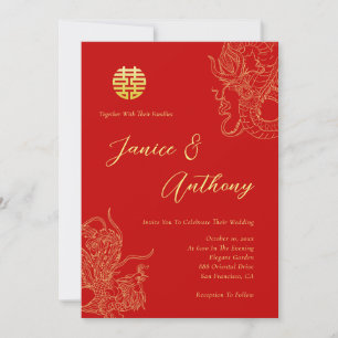 Convites Dragão e fênix vermelhos do casamento chinês