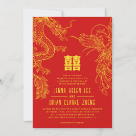 Convites Dragão e Phoenix Dupla Felicidade | Padrão traseir