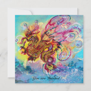 Convites DRAGÃO MARINHO azul violeta roxo preto amarelo