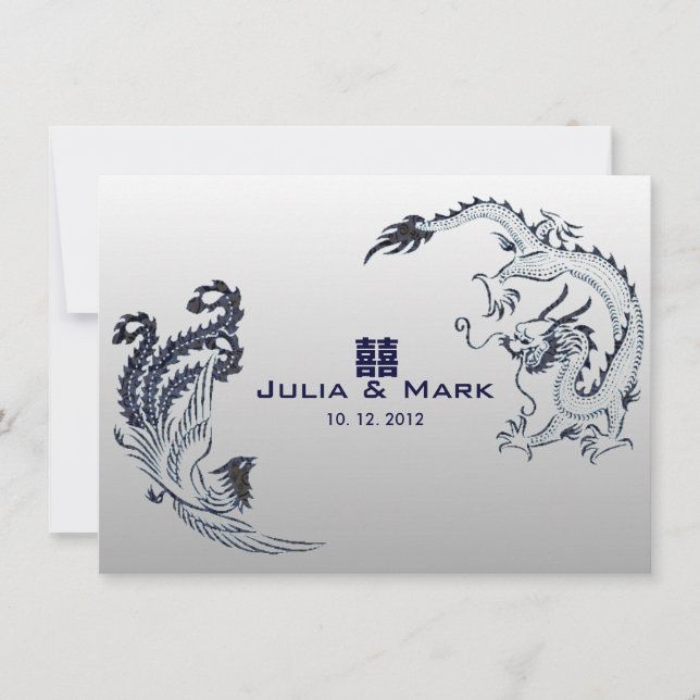 Convites Dragão-Prata Fênix Casamento Chinês (Frente)