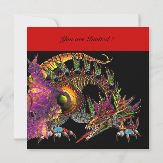 Convites DRAGO violeta roxo preto vermelho (Frente)