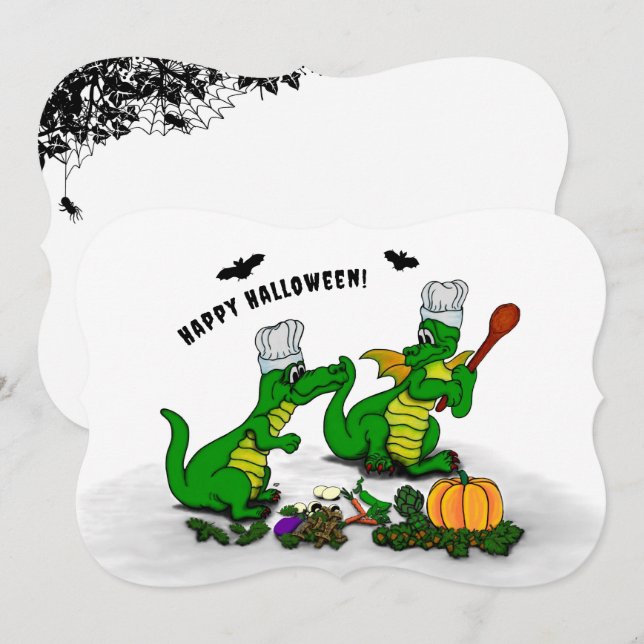 Convites Dragões - Feliz Halloween! Hoje eu cozinho (Frente/Verso)