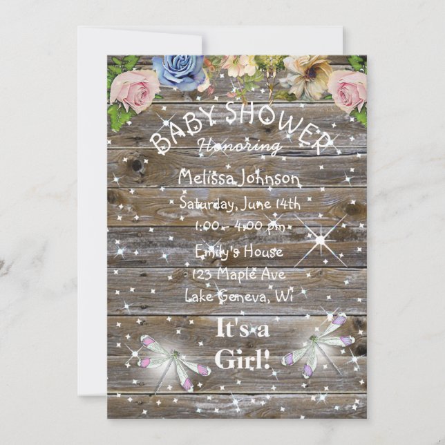 Convites Dragões, Flores e Chás de fraldas de faíscas (Frente)