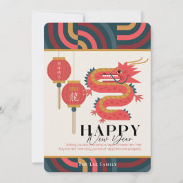 Convites Dragon 2024 Teal Chinese New Year Holiday Card