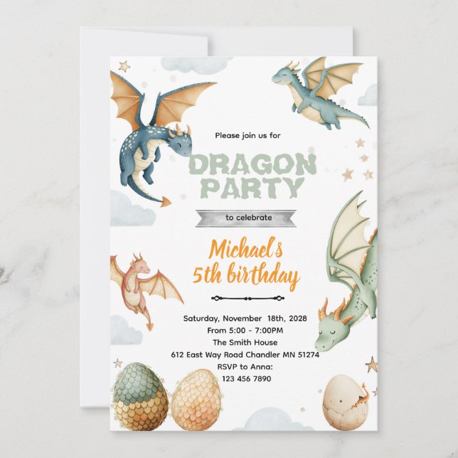 Convites Dragon and eggs birthday Invitation (Frente)