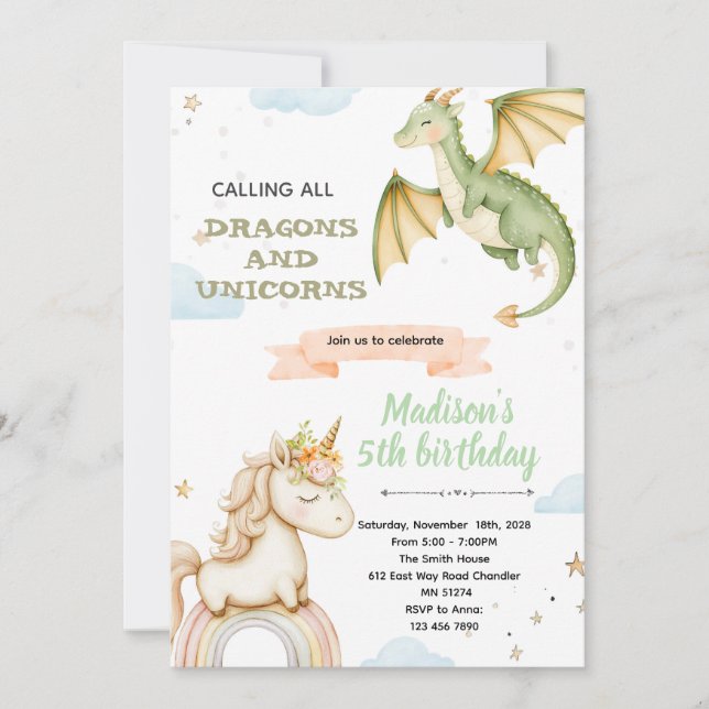 Convites Dragon and unicorn Party Invitation (Frente)
