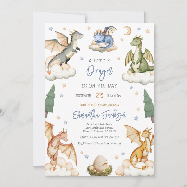 Convites Dragon Baby Shower Invitation (Frente)