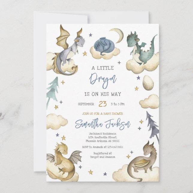 Convites Dragon Baby Shower Invitation (Frente)