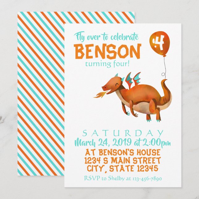 Convites Dragon Birthday (Frente/Verso)