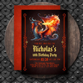 Convites Dragon Fire Boys Fantasy Birthday Invitation