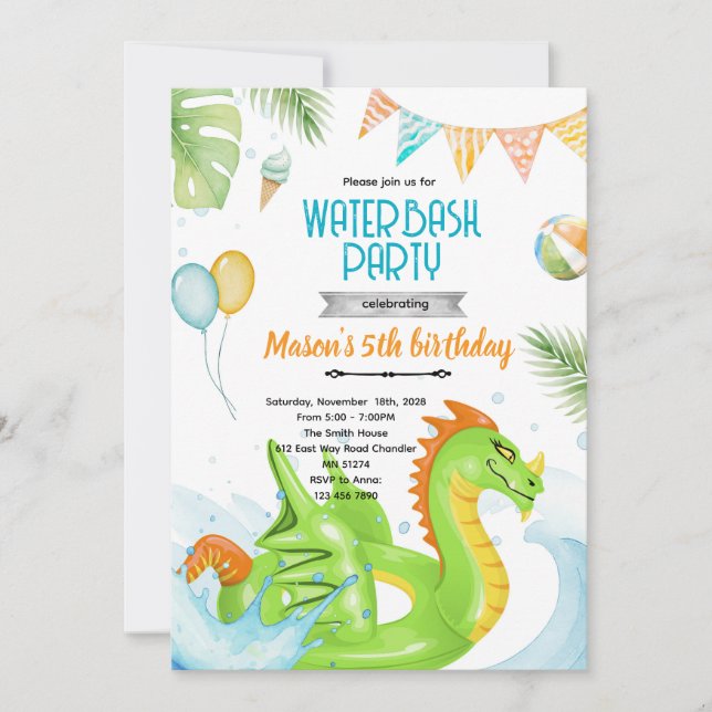 Convites Dragon pool party theme invitation (Frente)