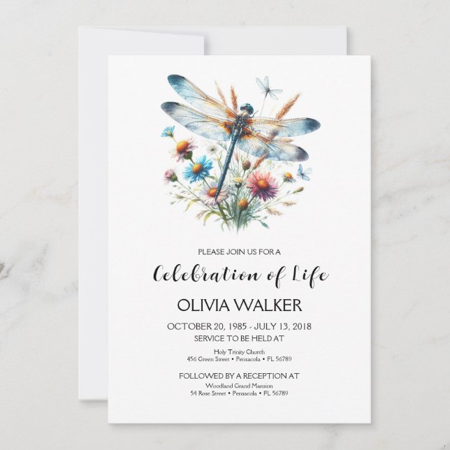 Convites Dragonfly Funeral Celebrando a Vida (Frente)