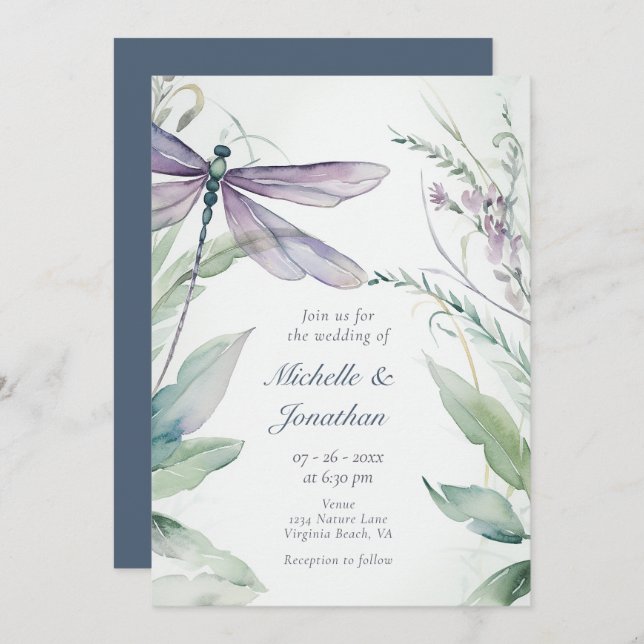 Convites Dragonfly | Greenery All in One Wedding (Frente/Verso)