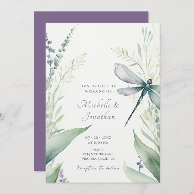 Convites Dragonfly | Greenery All in One Wedding (Frente/Verso)