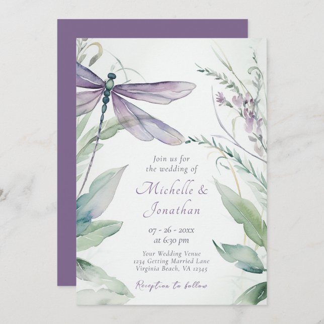 Convites Dragonfly | Greenery All in One Wedding (Frente/Verso)