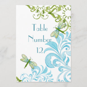 Convites Dragonfly Swirls Scroll Modern Floral Table Number