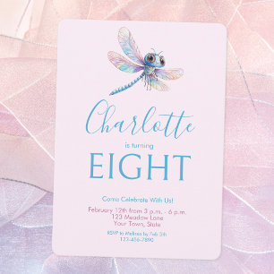 Convites Dragonfly Watercolor Girl Blue Purple Birday