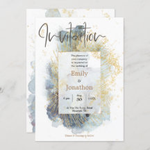 Dramatic Blue Ombre Watercolor Lines Casamento