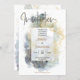 Convites Dramatic Blue Ombre Watercolor Lines Casamento