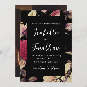 Convites Dramatic Moody Floral Photo Wedding Black