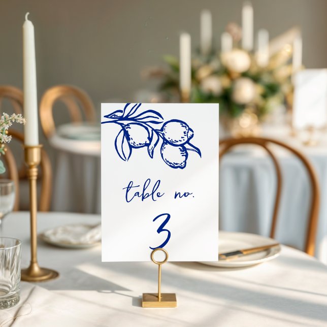 Convites Drawn Blue Lemon 5x7 Wedding Table Number Sign (Criador carregado)