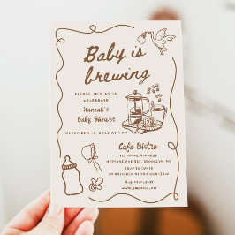 Convites Drawn Coffee Baby is Brewing Baby Shower