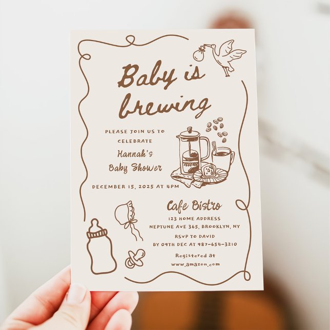 Convites Drawn Coffee Baby is Brewing Baby Shower (Criador carregado)