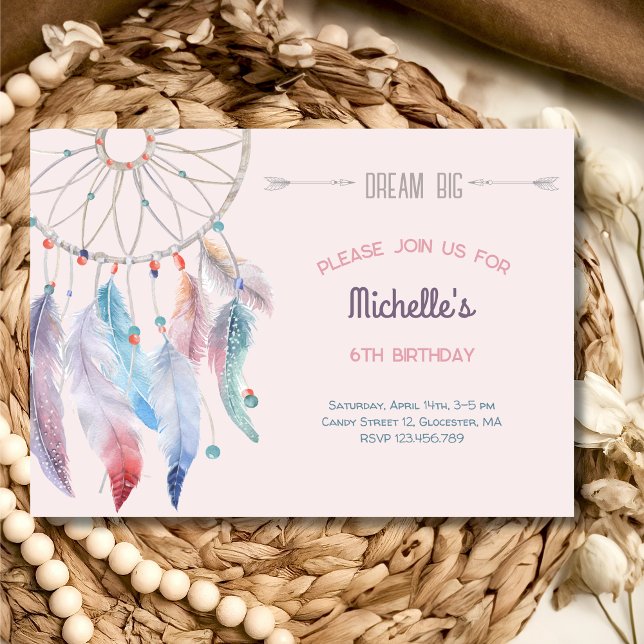 Convites Dream Big Boho Dreamcatcher Birthday (Criador carregado)