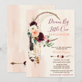 Convites Dream Big Peach & Burgundy Boho Primeiro Aniversár