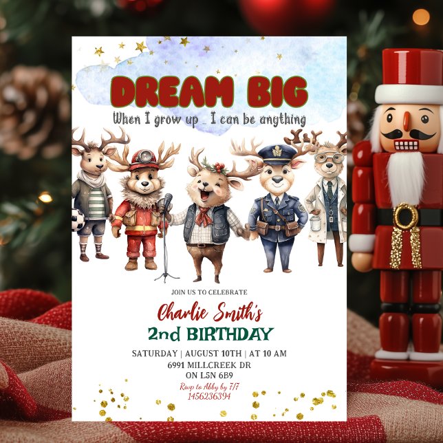 Convites Dream Big Reindeer Career Theme Kids Birthday (Criador carregado)