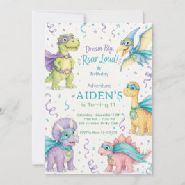 Convites Dream Big Roar Loud Dinosaur Birthday Watercolor