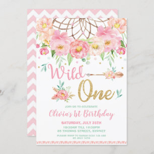 Convites Dream Catcher Wild One primeiro aniversario Boho F