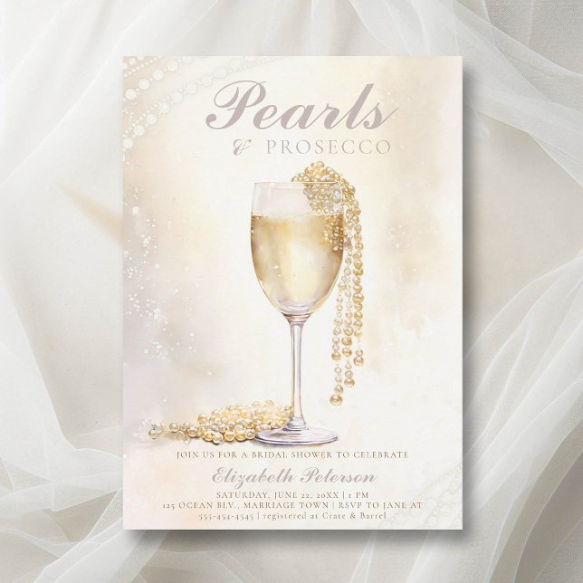 Convites Dream Pearls Prosecco Elegante Chá de panela Brunc (pearls and prosecco bridal shower invitation brunch lunch elegant modern romantic watercolor)