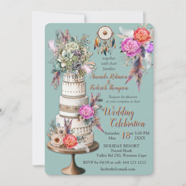 Convites Dreamcatcher num tema boêmico (Frente)