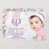 Dreamcatcher Wild One Photo Birthday Invtions