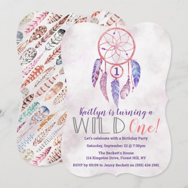 Convites Dreamcatcher Wild One primeiro aniversario Invtion (Frente/Verso)